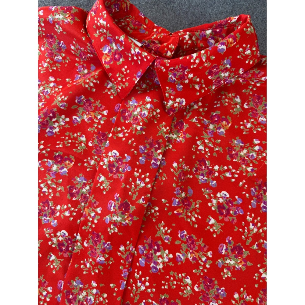 Impressions of California Blouse Women 16 Red Floral Vintage Sleeveless Collared